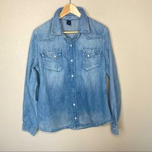 London Jean  Button Denim Distressed Shirt XL